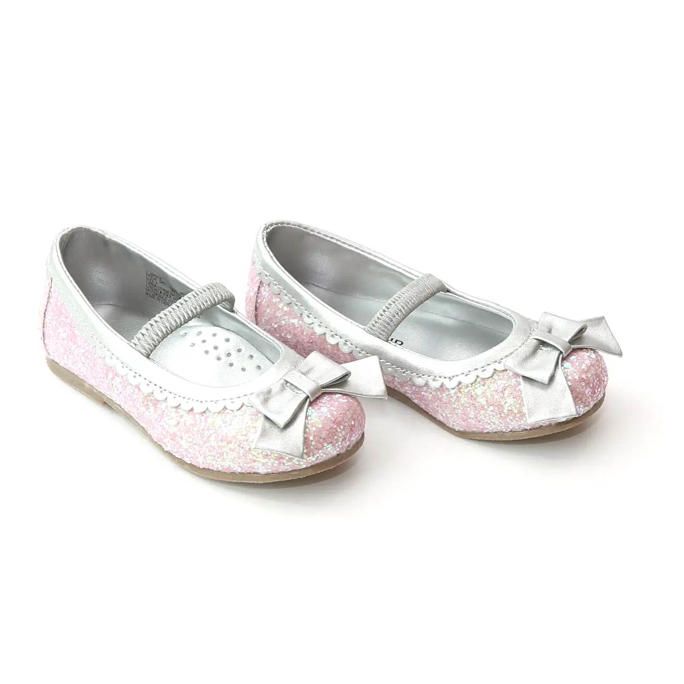 L'Amour Girls D401 Glitter Pink Bow Flats