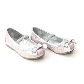 L'Amour Girls D401 Glitter Pink Bow Flats