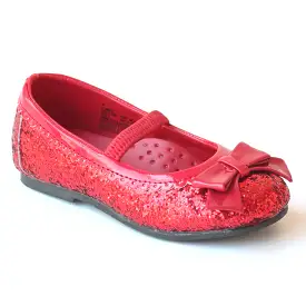 L'Amour Girls D401 Glitter Red Bow Flats