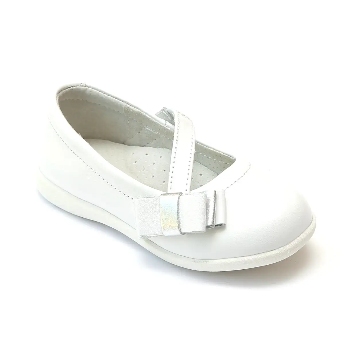 L'Amour Girls White Sporty Bow Mary Janes