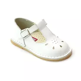 L'Amour Girls White T-Strap Leather Mary Janes