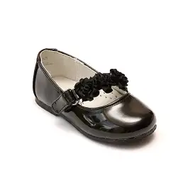 L'Amour Girls Y535 Patent Black Rosette Flats