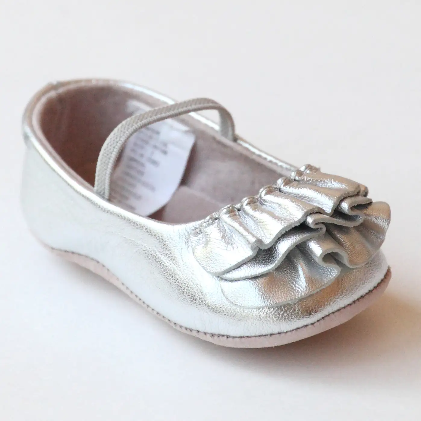 L'Amour Infant Girls C-330 Silver Ruffle Mary Janes