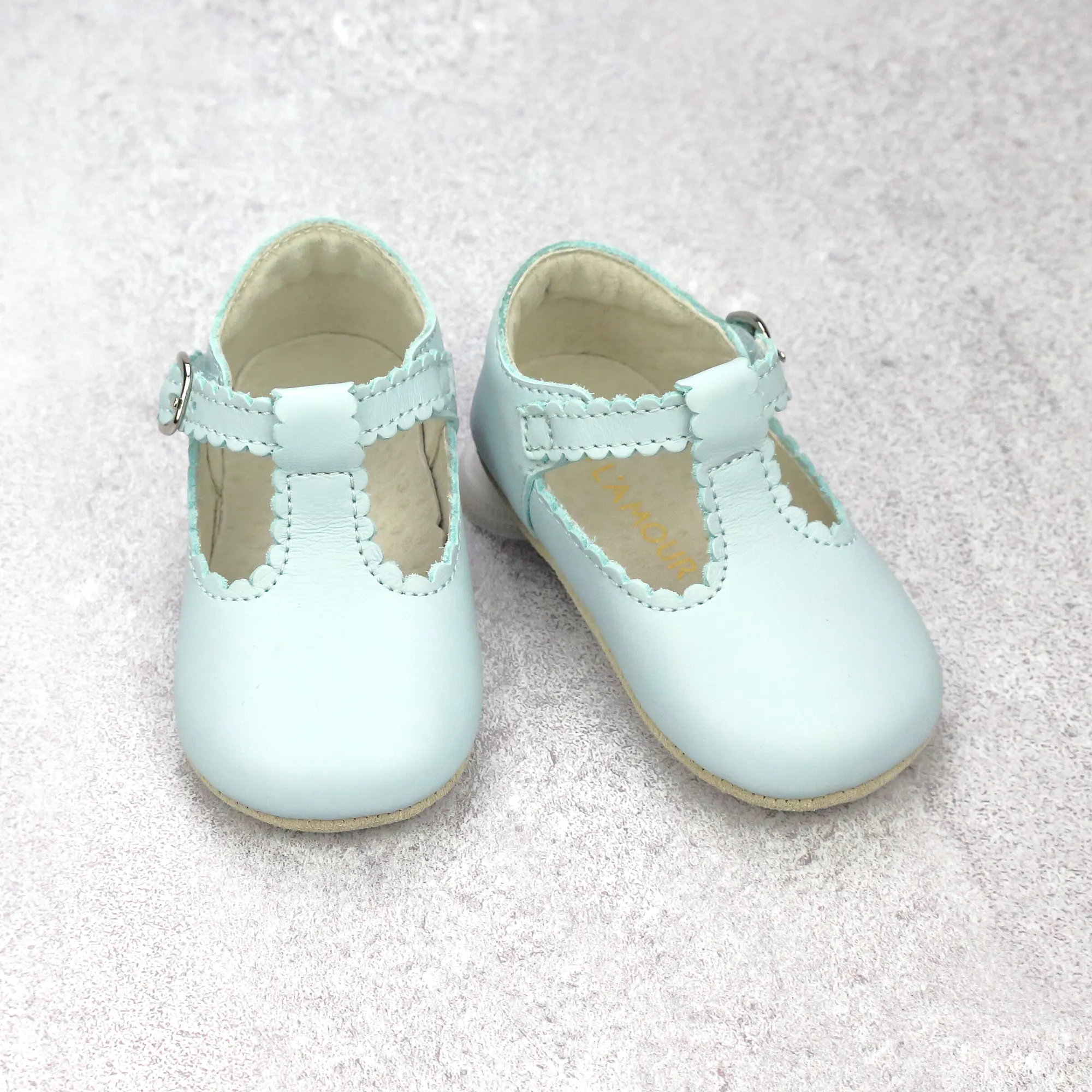 L'Amour Infant Girls Elodie Scalloped T-Strap Crib Shoe