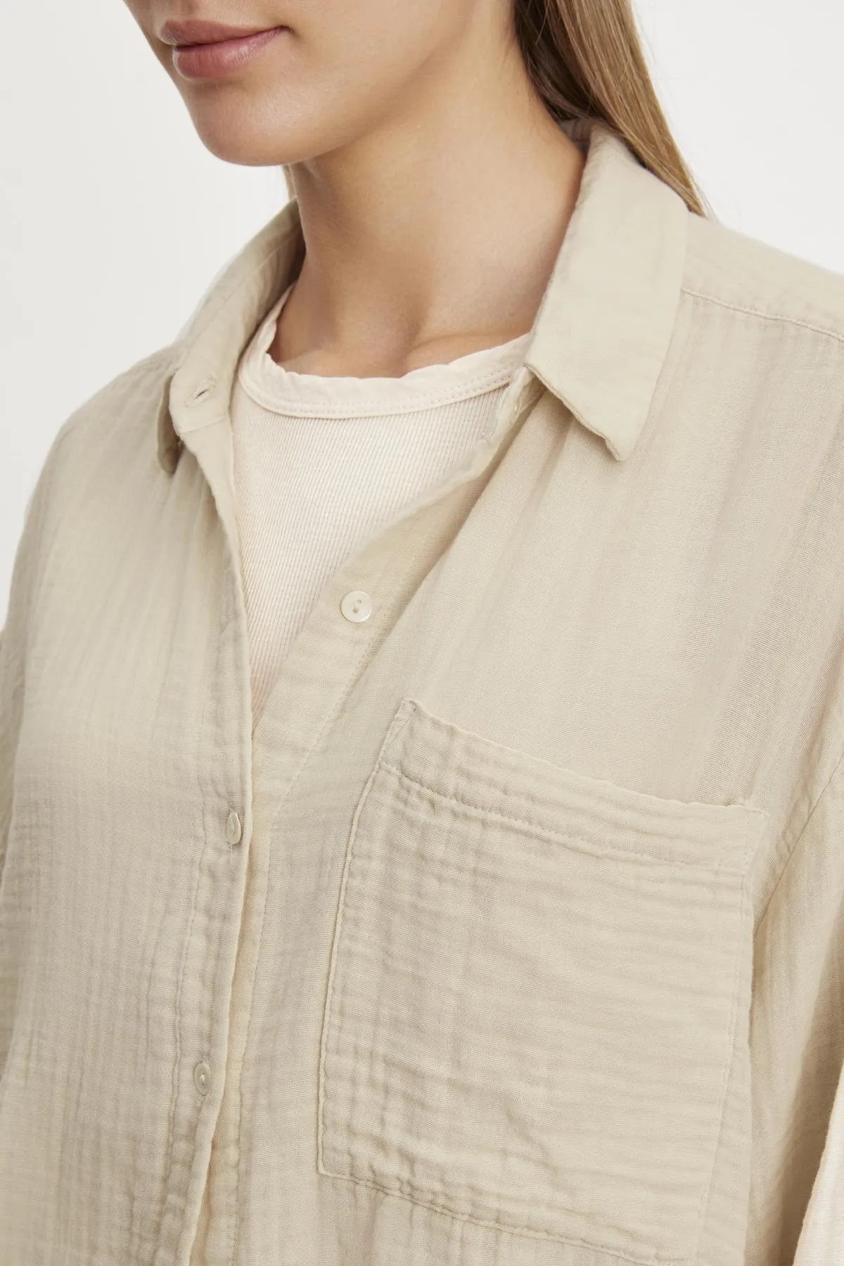 LANA COTTON GAUZE BUTTON-UP SHIRT