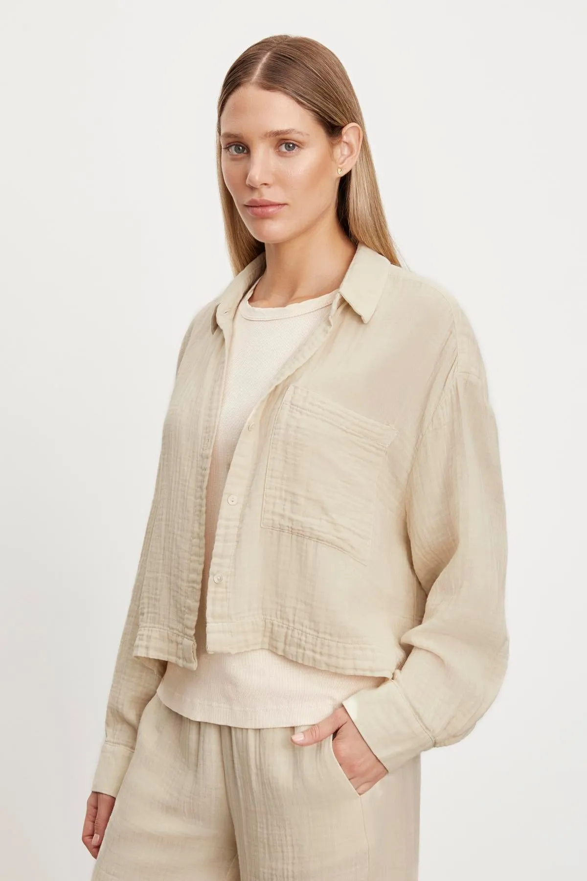 LANA COTTON GAUZE BUTTON-UP SHIRT