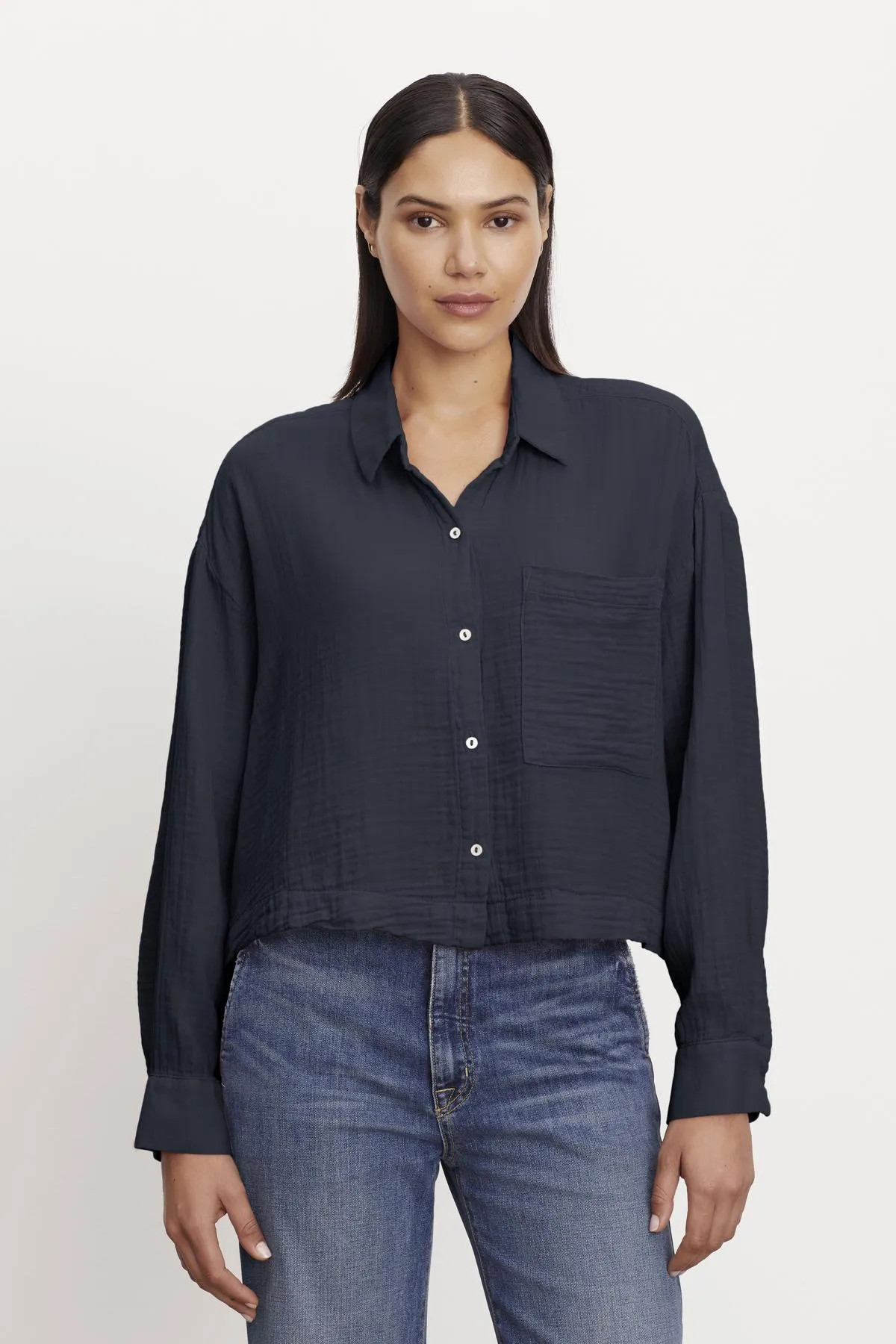 LANA COTTON GAUZE BUTTON-UP SHIRT