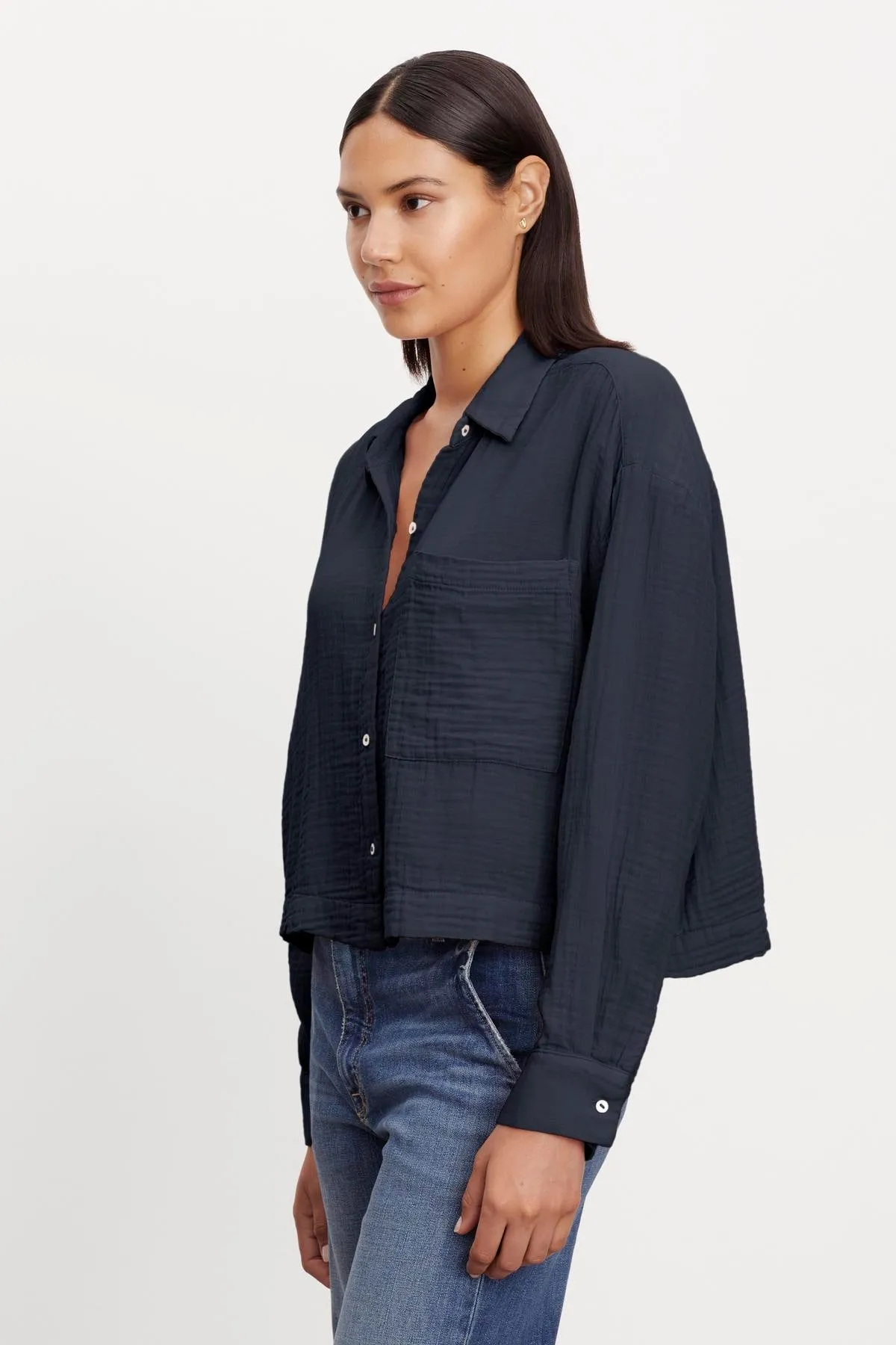 LANA COTTON GAUZE BUTTON-UP SHIRT