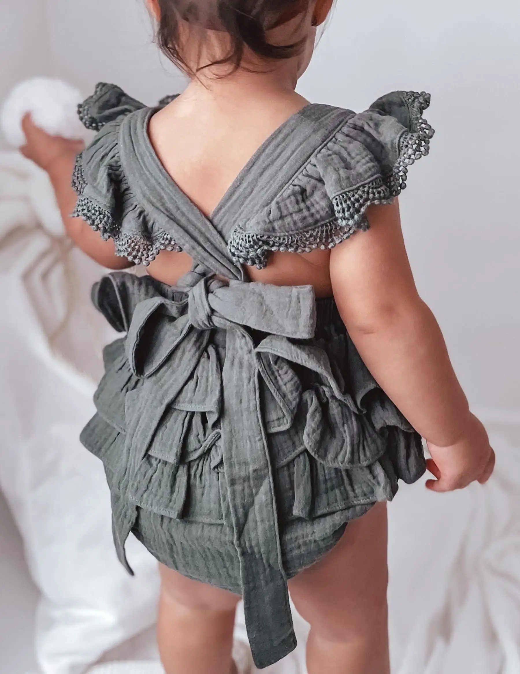 Liliana Baby Girl Muslin Playsuit - Dusty Pine