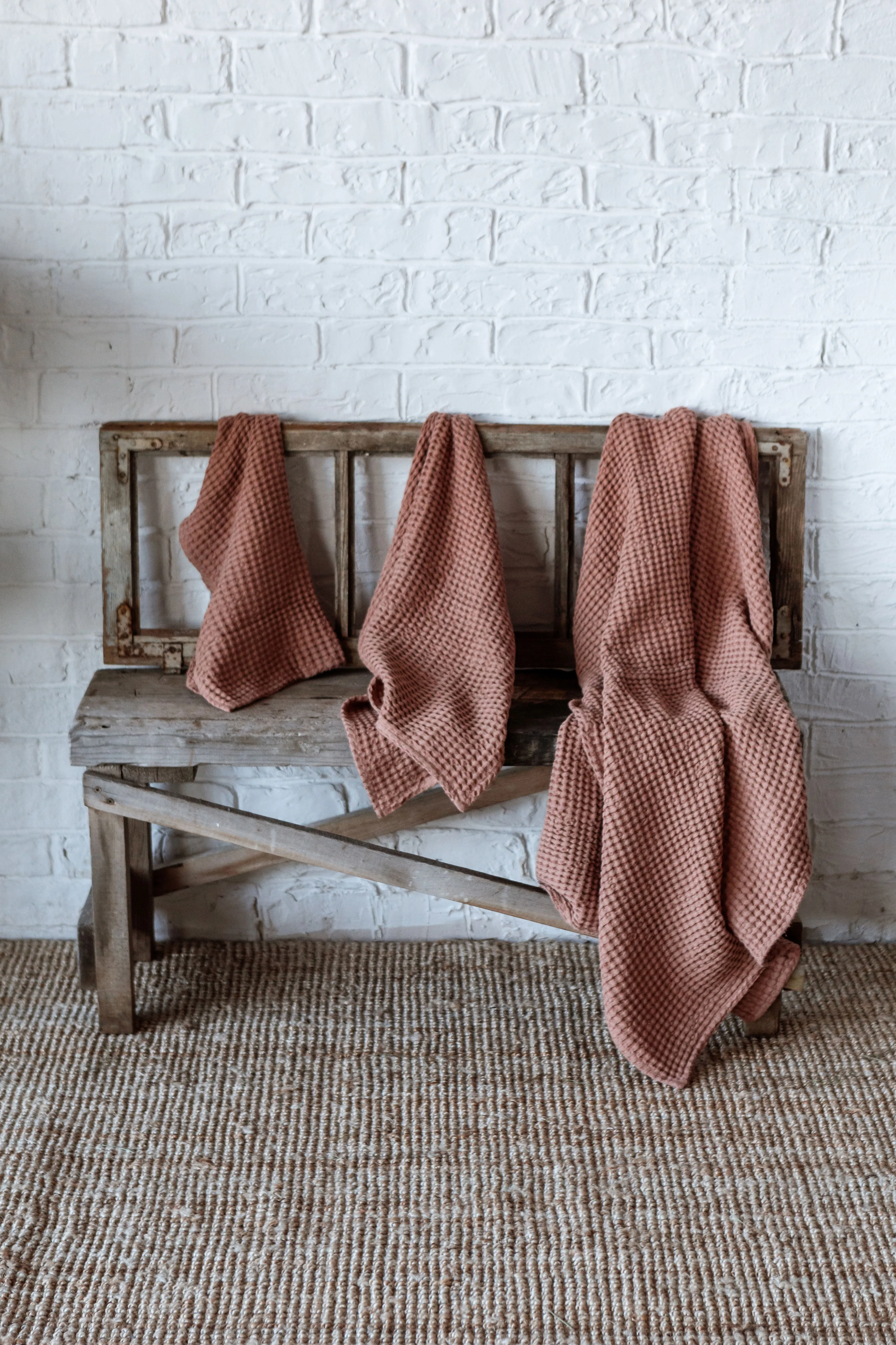 Linen Bath Towel Set. Soft Waffle Linen Towels For Face, Hands and Bath.