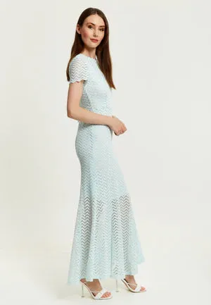 Liquorish Light Blue Lace Maxi Dress With Open Back Detail