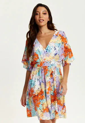 Liquorish Multicolour Floral Print Mini Dress With Open Back