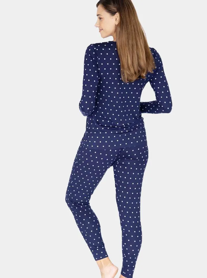 Maternity & Nursing Pajama Set + Baby Wrap - Navy Polka dots