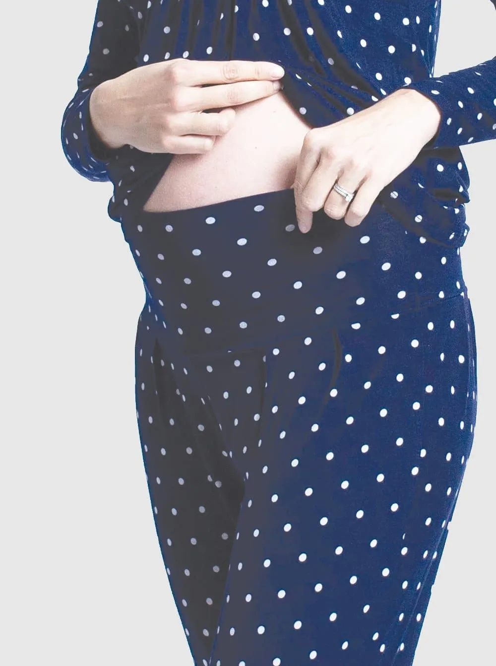 Maternity & Nursing Pajama Set + Baby Wrap - Navy Polka dots