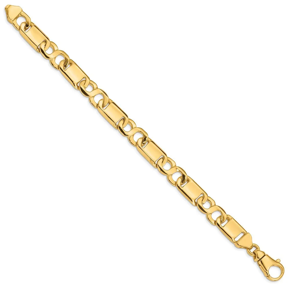 Men's 10.5mm 14K Yellow Gold Solid Fancy Link Chain Bracelet, 8.5 Inch