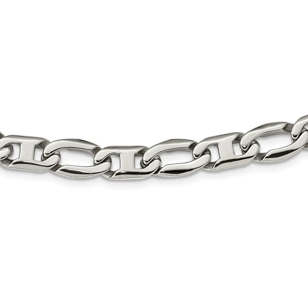 Men's 12mm Stainless Steel Fancy Anchor Chain Necklace, 24 Inch