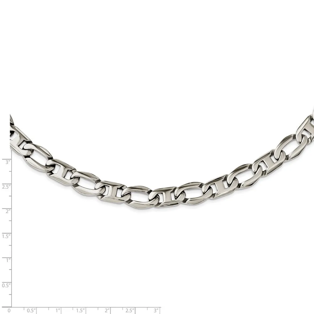 Men's 12mm Stainless Steel Fancy Anchor Chain Necklace, 24 Inch