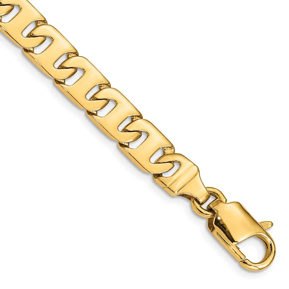 Men's 8.25mm 14K Yellow Gold Solid Fancy Anchor Chain Bracelet, 8 Inch