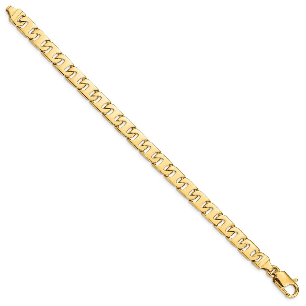 Men's 8.25mm 14K Yellow Gold Solid Fancy Anchor Chain Bracelet, 8 Inch