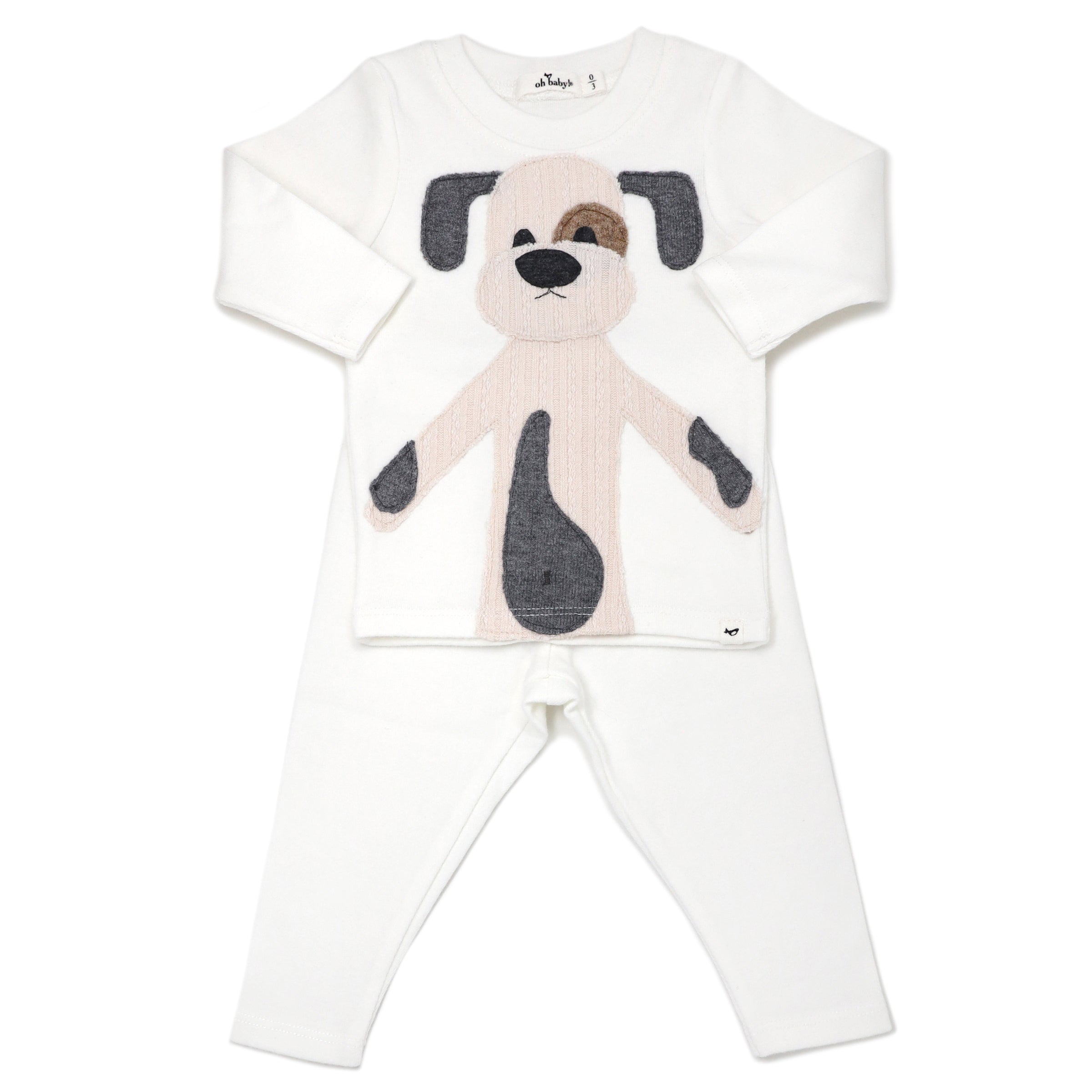 oh baby! Two Piece Set Large Vanilla Puppy Applique - Cream