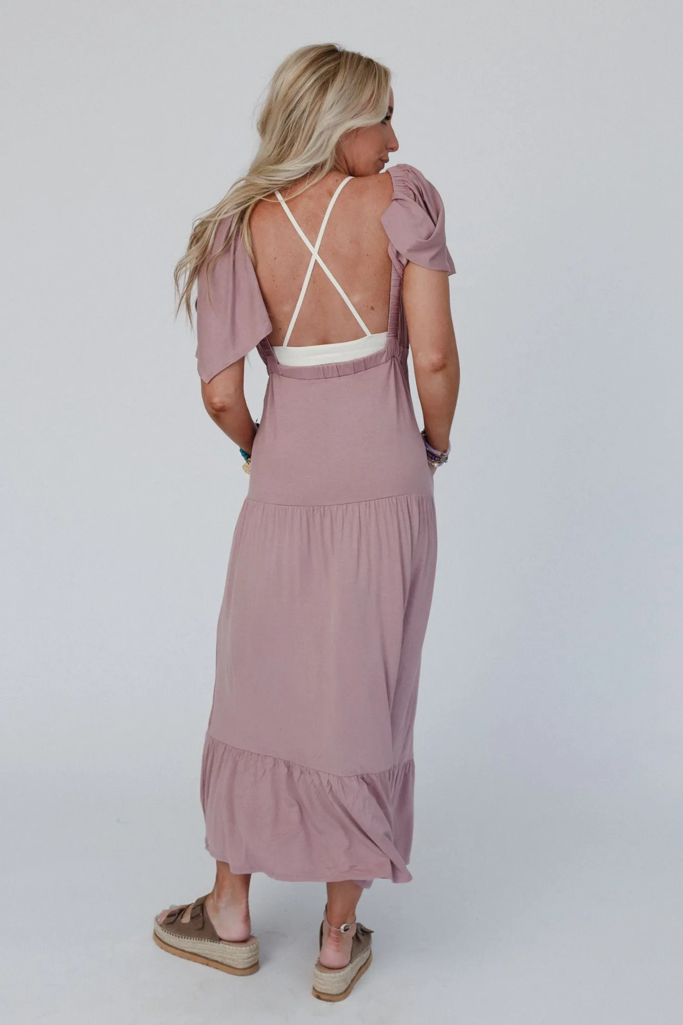 On Repeat Open Back Ruffle Maxi Dress - Mauve