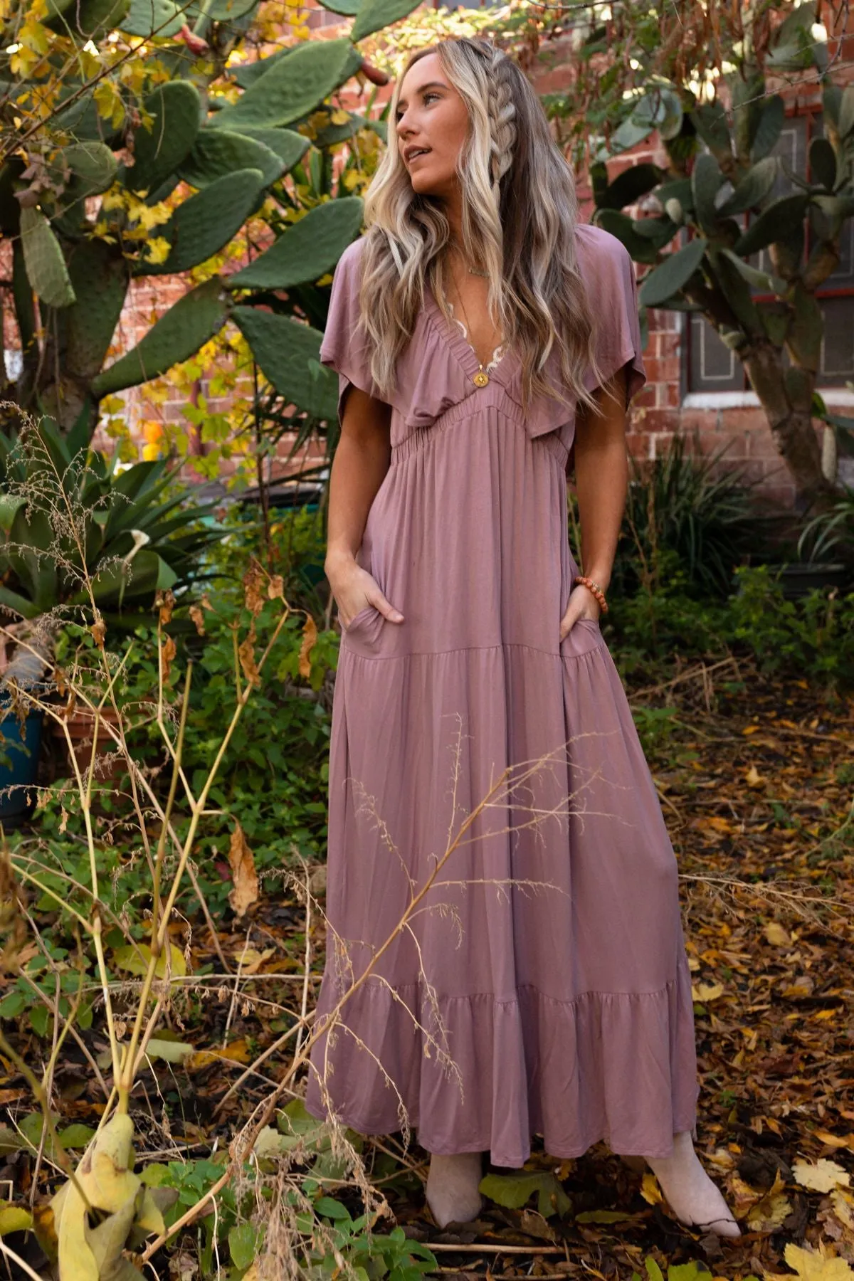 On Repeat Open Back Ruffle Maxi Dress - Mauve