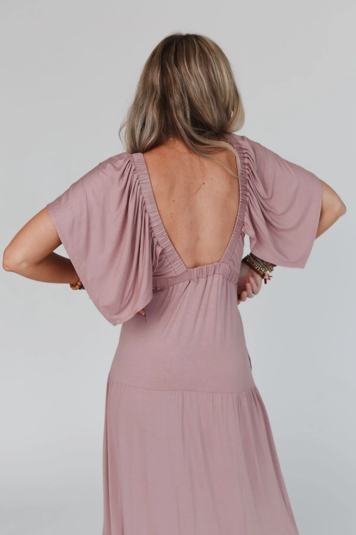 On Repeat Open Back Ruffle Maxi Dress - Mauve