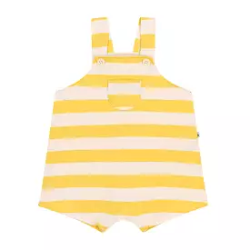 Petit Bateau Striped Short Overalls - Yellow/White