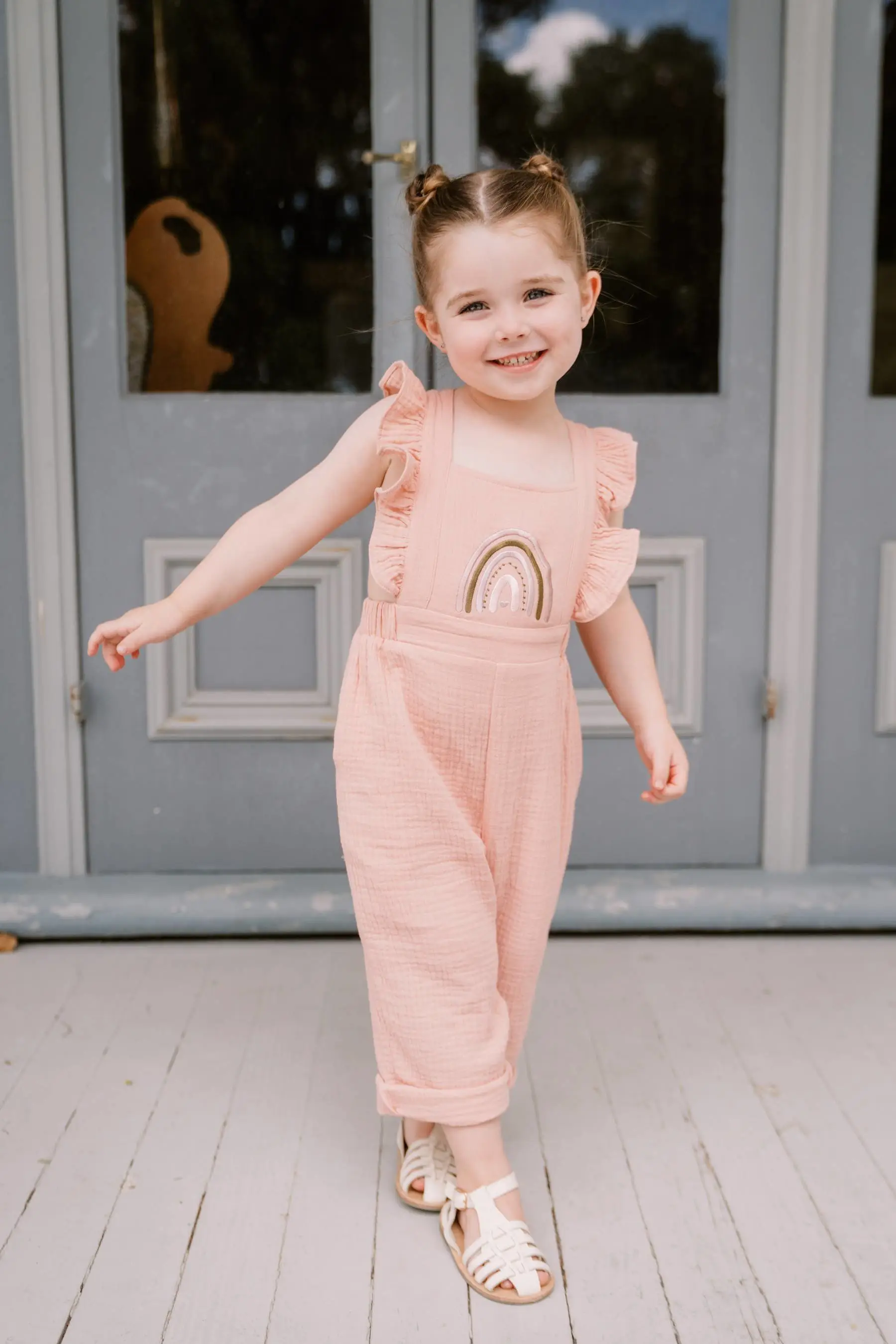 Rainbow Muslin Overall - Blush