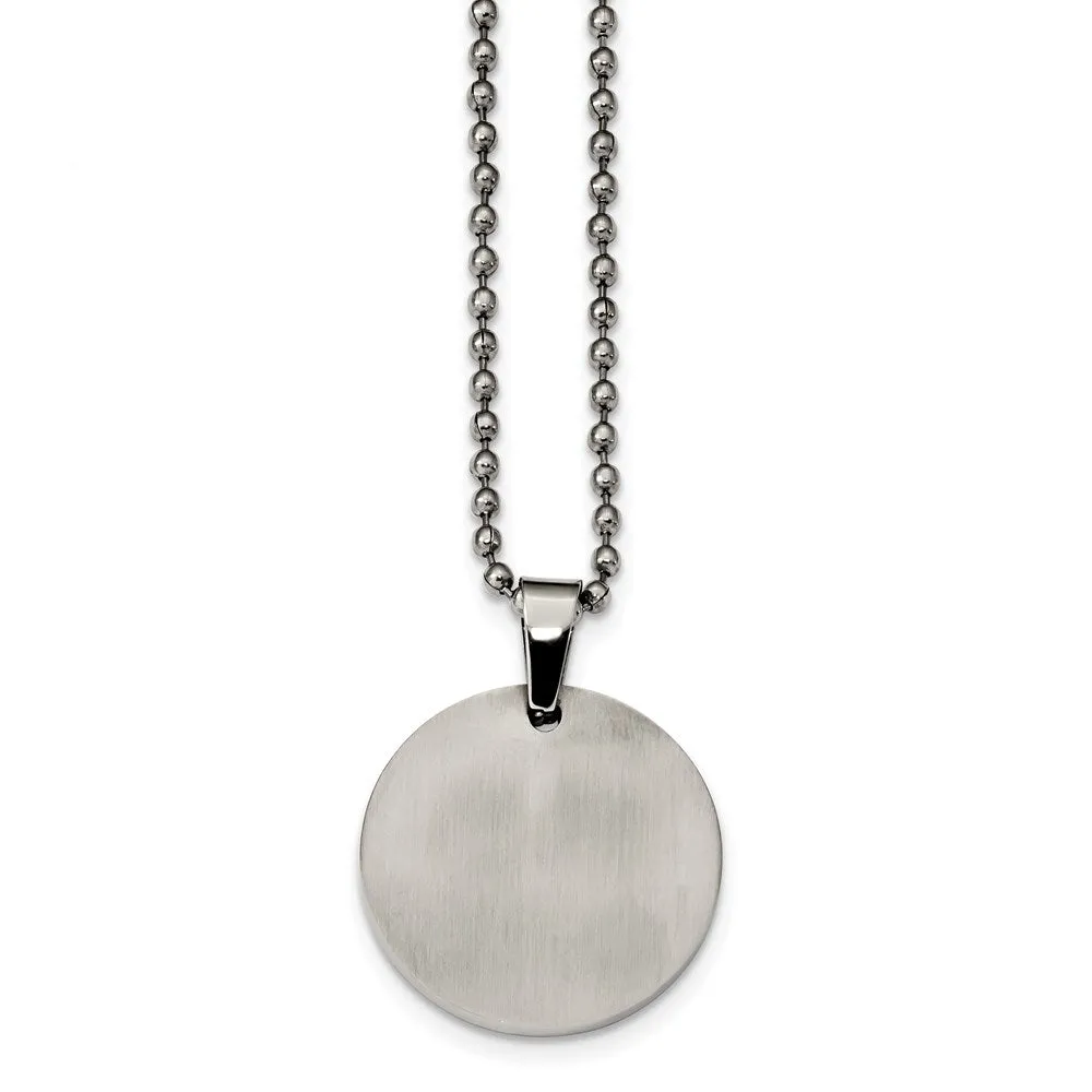 Stainless Steel Reversible 28mm Round Engravable Disc Necklace, 24 In