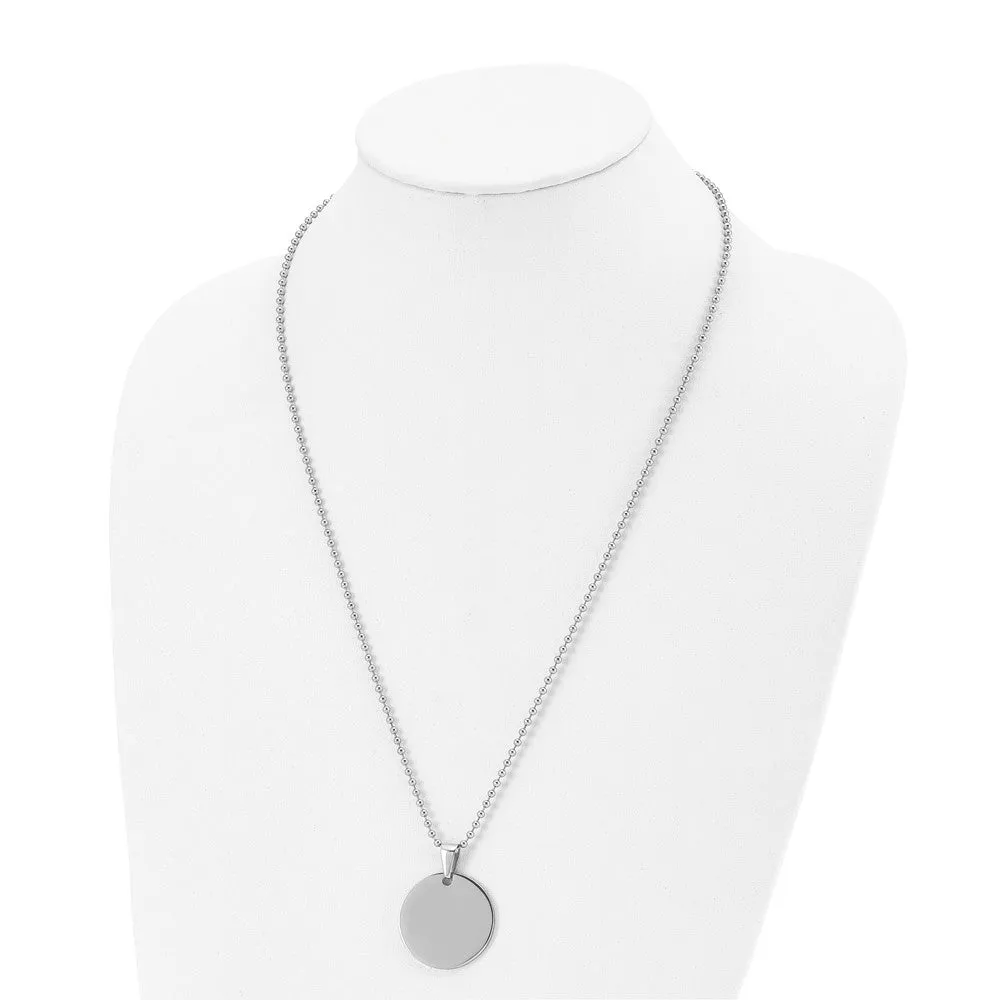 Stainless Steel Reversible 28mm Round Engravable Disc Necklace, 24 In