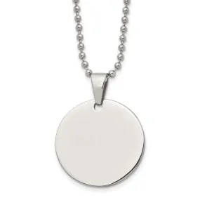 Stainless Steel Reversible 28mm Round Engravable Disc Necklace, 24 In