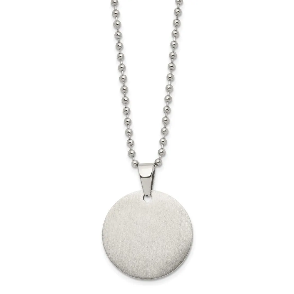 Stainless Steel Reversible 28mm Round Engravable Disc Necklace, 24 In