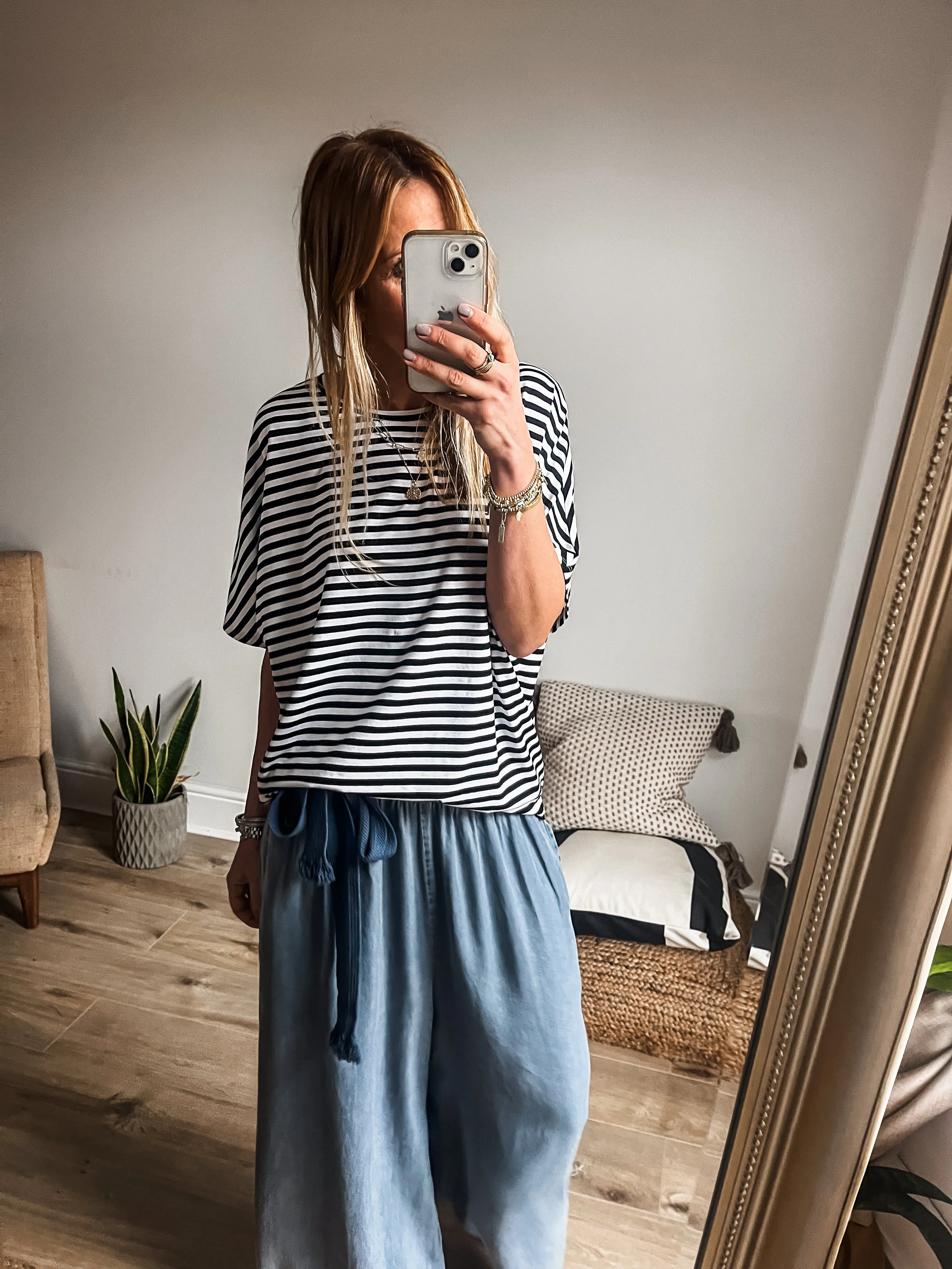 Striped Short Sleeve Cotton Jersey Top