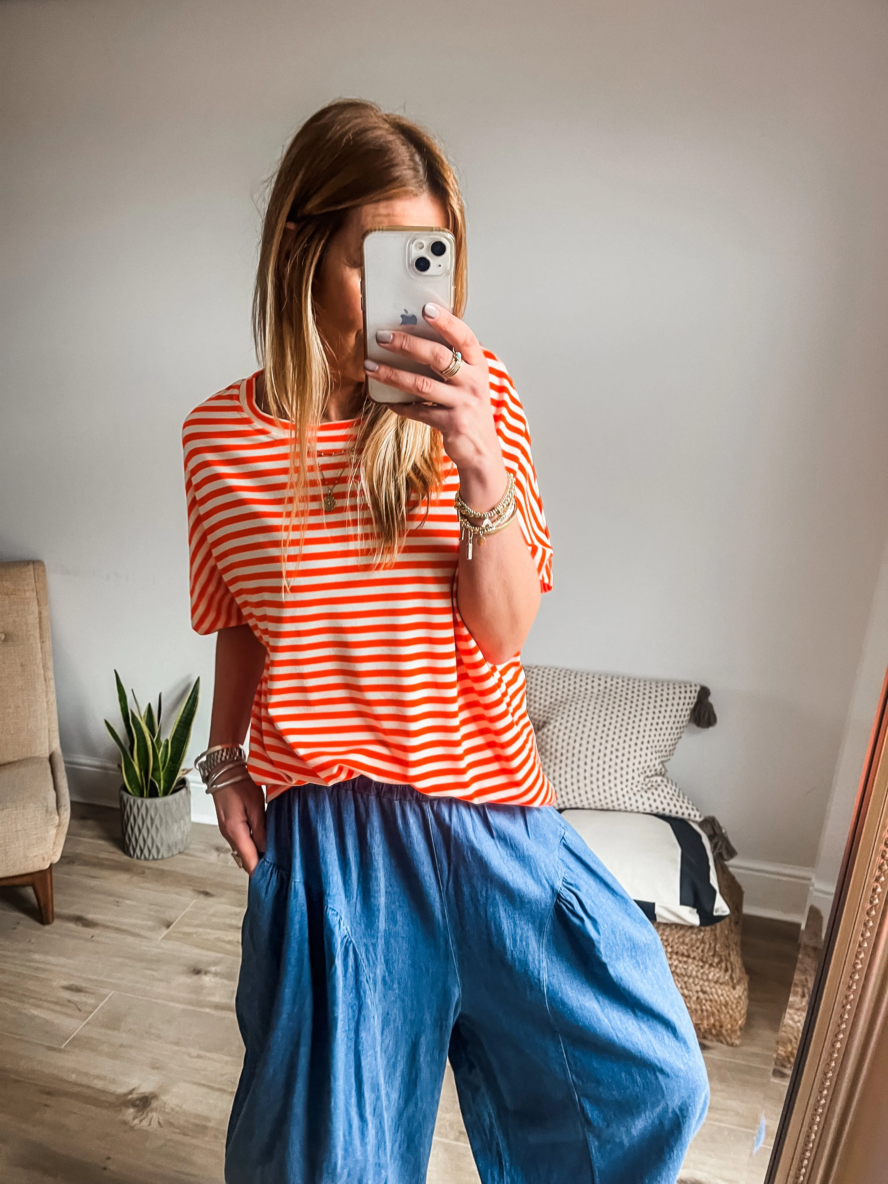 Striped Short Sleeve Cotton Jersey Top