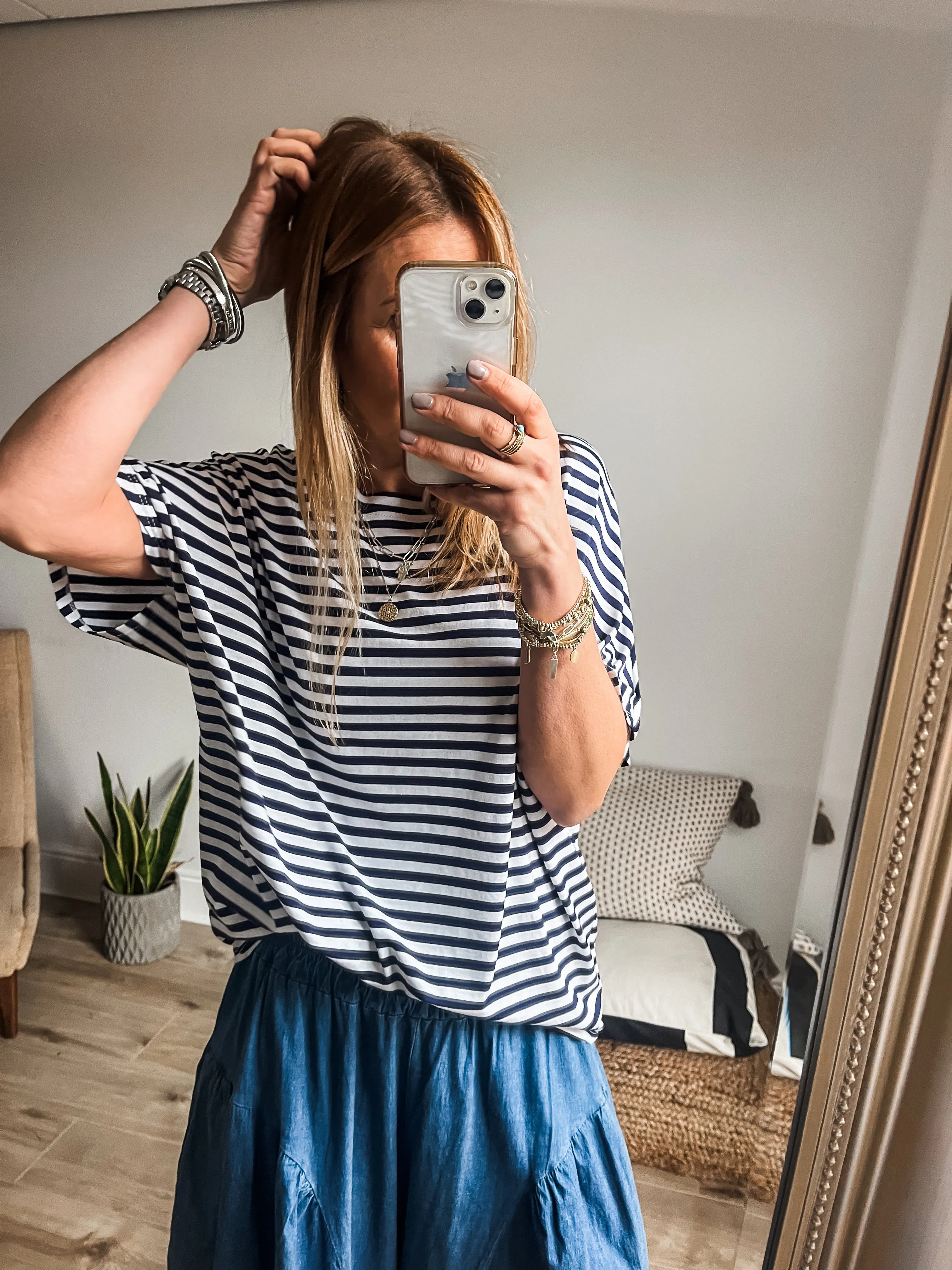 Striped Short Sleeve Cotton Jersey Top