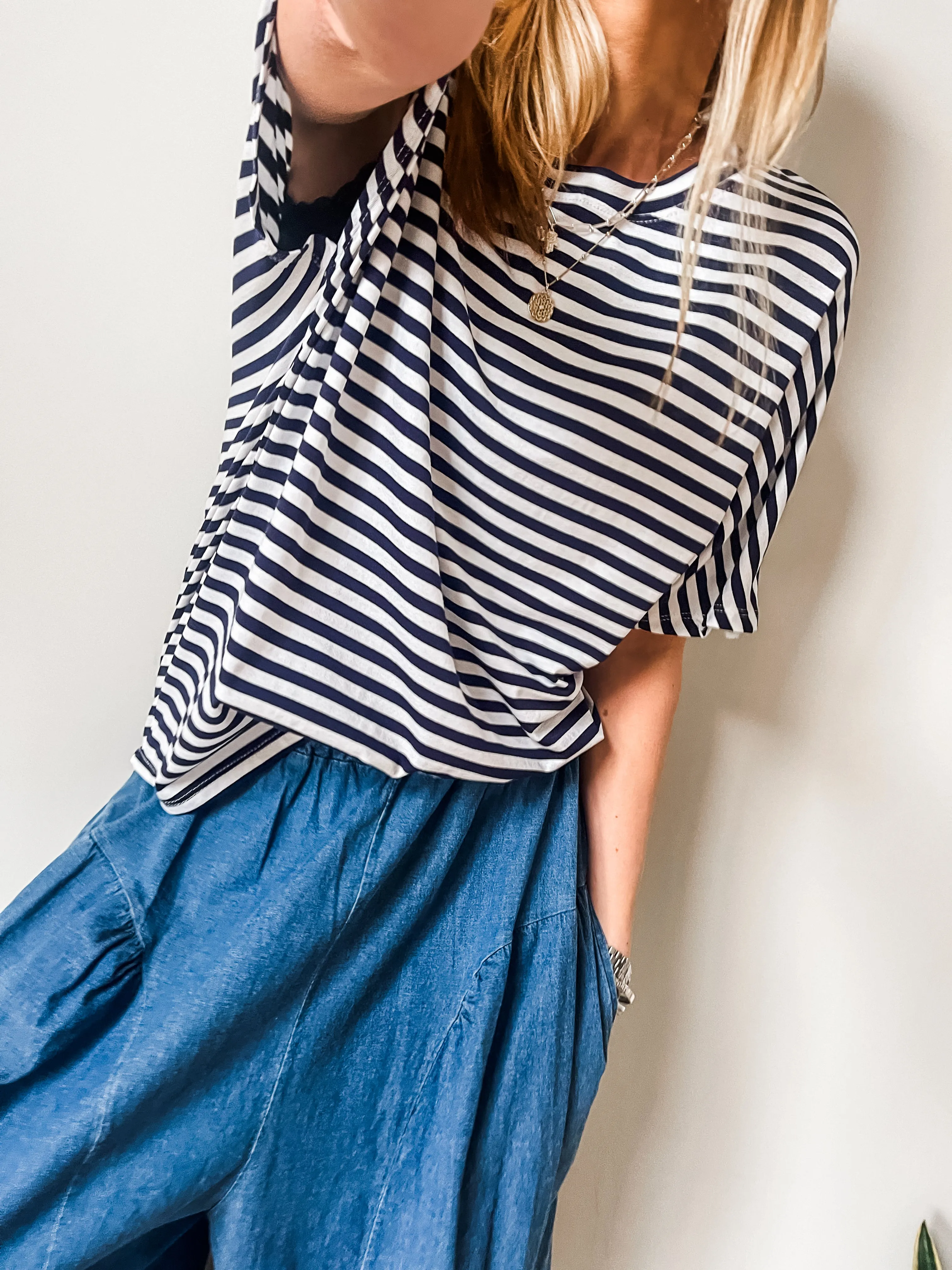 Striped Short Sleeve Cotton Jersey Top