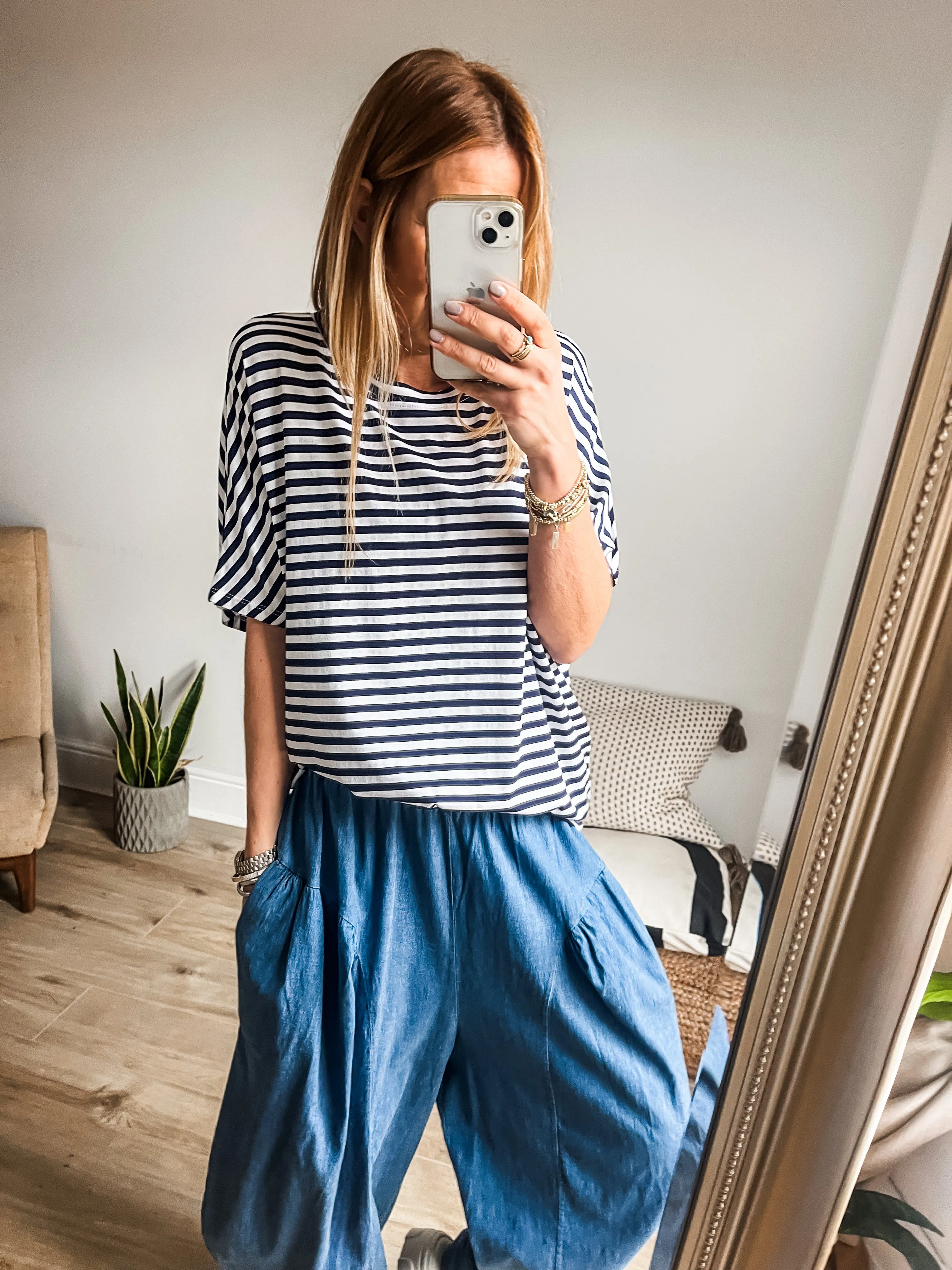 Striped Short Sleeve Cotton Jersey Top