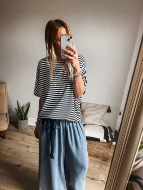 Striped Short Sleeve Cotton Jersey Top