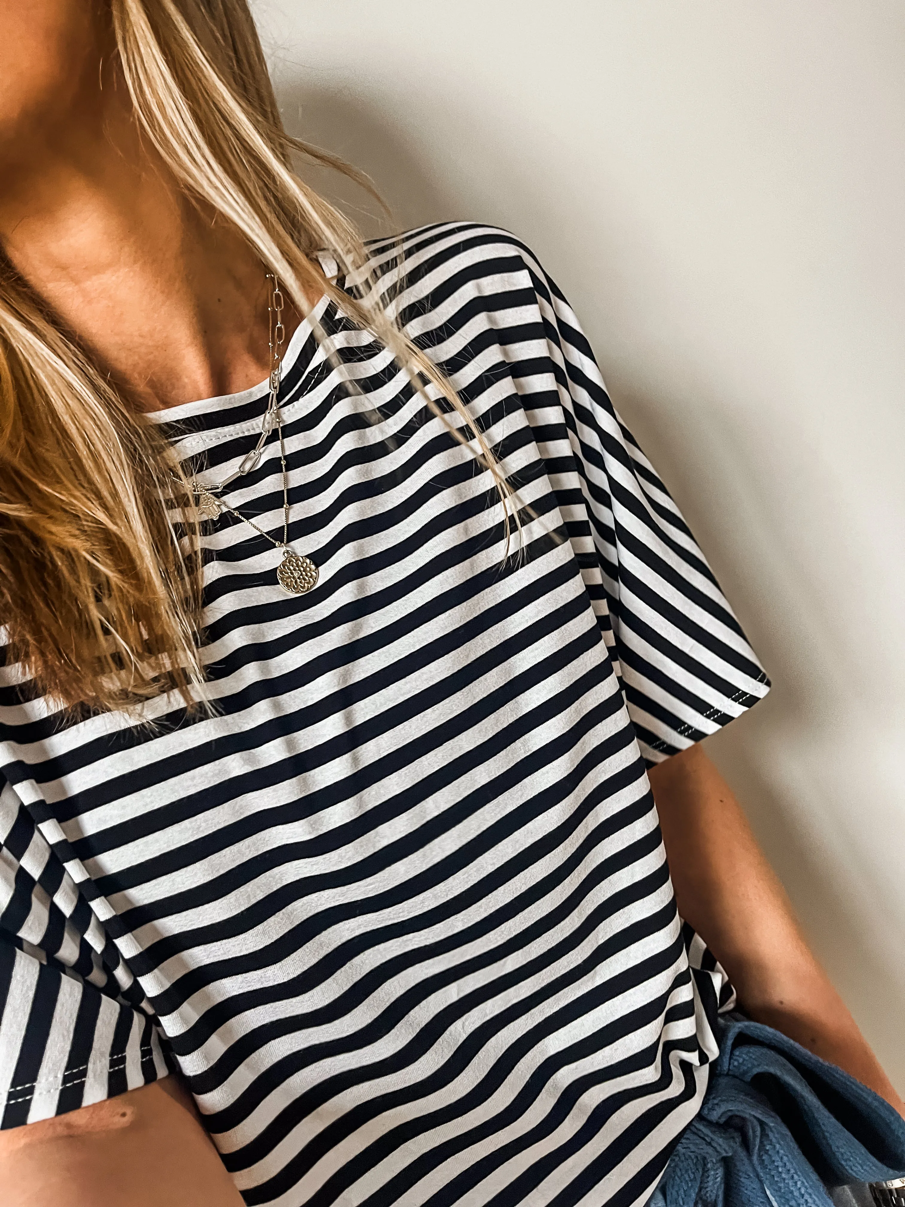 Striped Short Sleeve Cotton Jersey Top