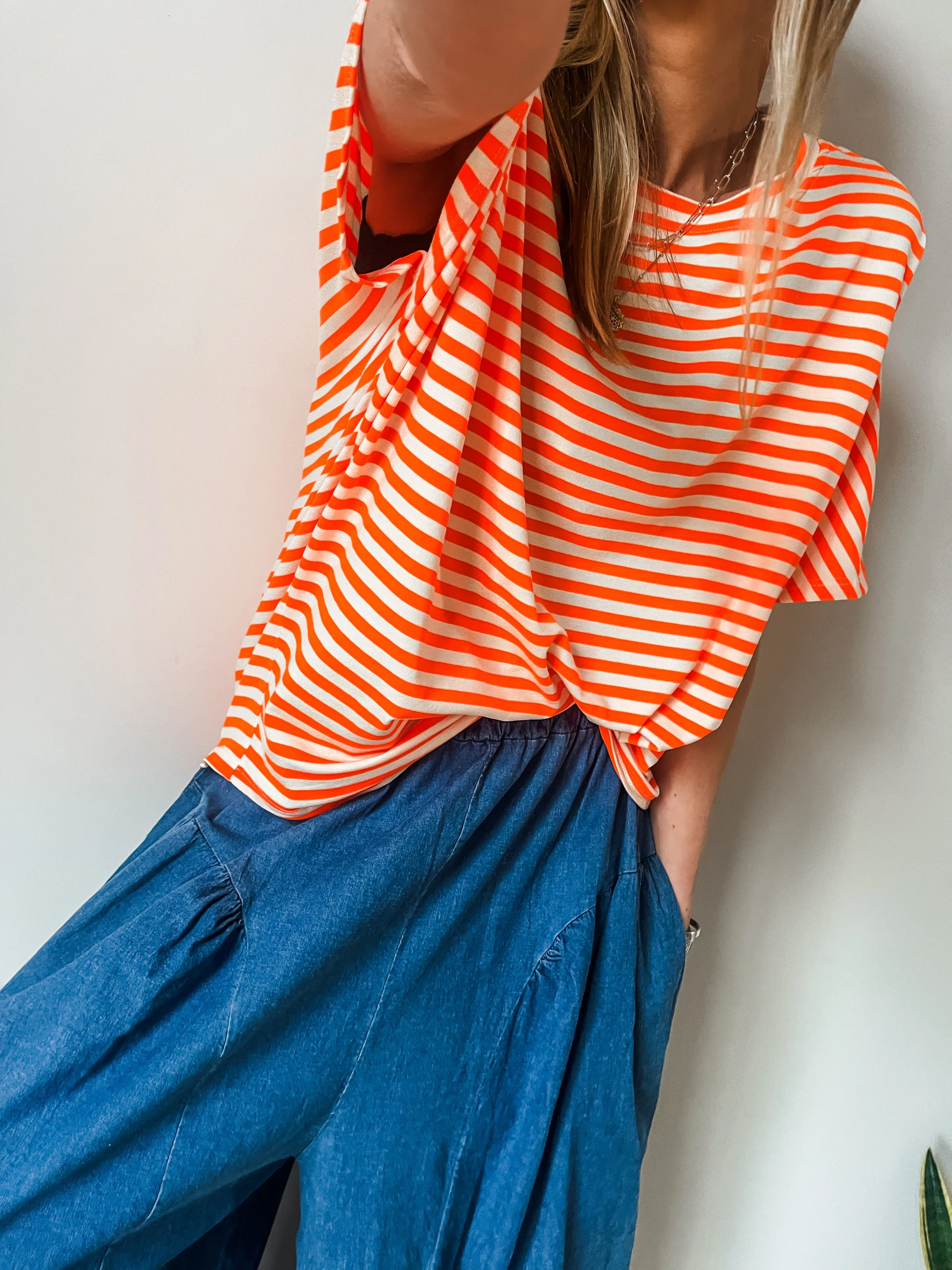 Striped Short Sleeve Cotton Jersey Top