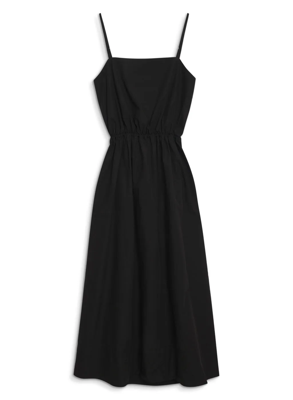 Structured Poplin Open Back Midi dress in Black