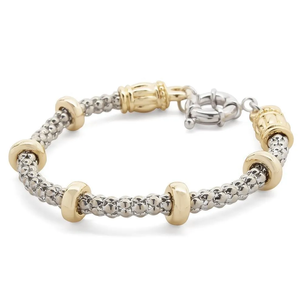 Two Tone Popcorn Bracelet with Disc Stations