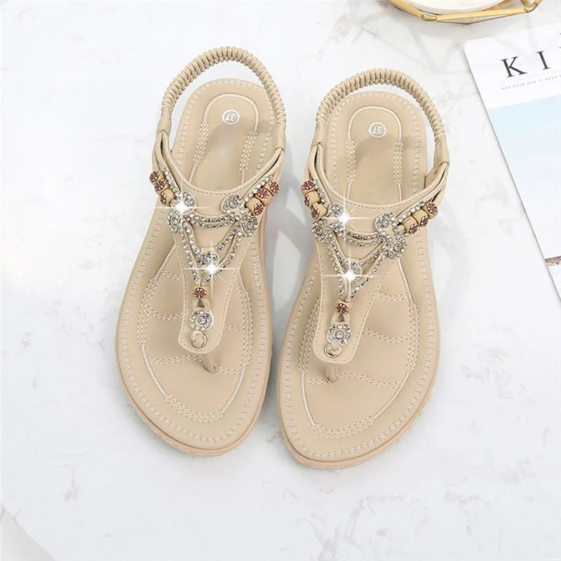 Women's Summer Synthetic Leather String Bead Casual Slip-On Sandals