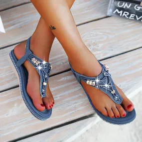 Women's Summer Synthetic Leather String Bead Casual Slip-On Sandals