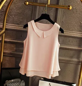 Women's XXXL Loose Sleeveless Pink Chiffon Shirt for Summer Casual on Clearance